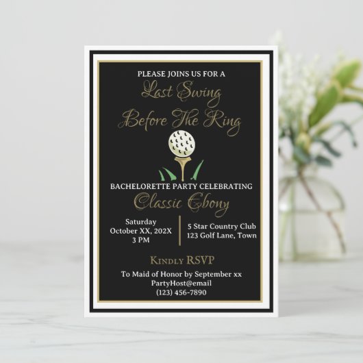 Bachelorette Party Vrijgezellenfeest Golf Zwart Go Kaart (Staand voorkant)