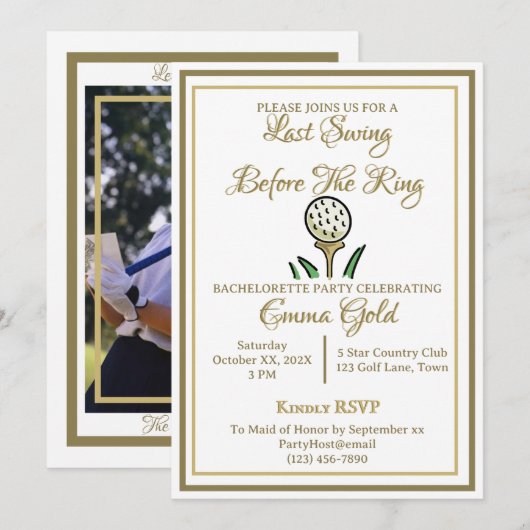 Bachelorette Party Vrijgezellenfeest Goud & Wit Kaart (Voorkant / Achterkant)