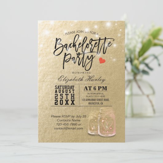 Bachelorette Party Vrijgezellenfeest Mason Jar Lig Kaart (Staand voorkant)