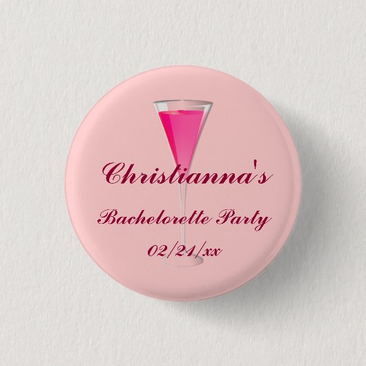 "Bachelorette Party" — w/ Champagne Flute Ronde Button 3,2 Cm (Voorkant)