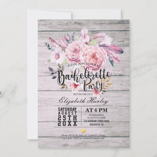 Bachelorette Party Waterverf Boho Floral Feather Kaart (Voorkant)