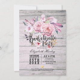 Bachelorette Party Waterverf Boho Floral Feather Kaart