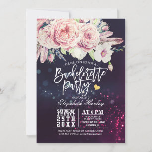 Bachelorette Party Waterverf Boho Floral Feather Kaart