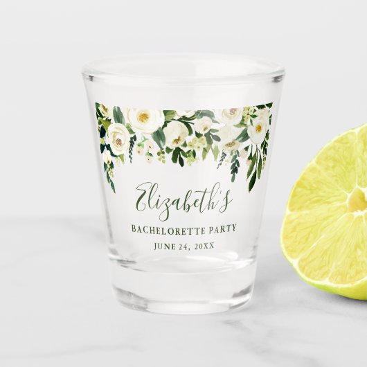 Bachelorette Party Waterverf Green Floral Shot Glas (Voorkant)