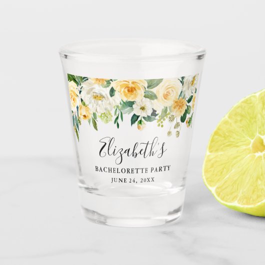 Bachelorette Party Waterverf Yellow Floral Shot Glas (Voorkant)