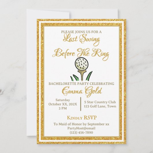 Bachelorette Party Wedding Golf Goud Glitter Wit Kaart (Voorkant)