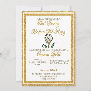 Bachelorette Party Wedding Golf Goud Glitter Wit Kaart