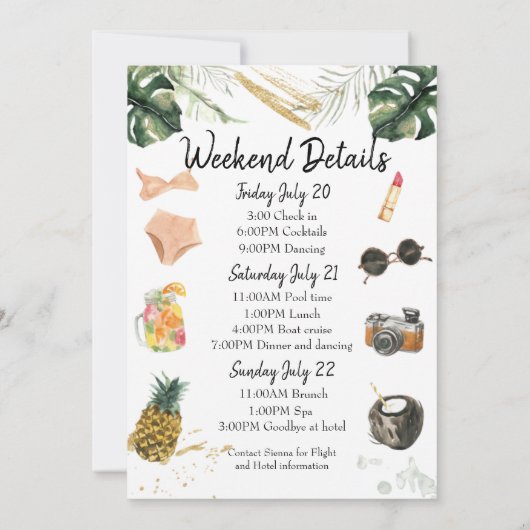 Bachelorette Party Weekend Getaway Itinerary Kaart (Achterkant)