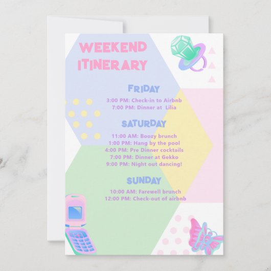 Bachelorette Party Weekend Itinerary Invitati Kaart (Voorkant)