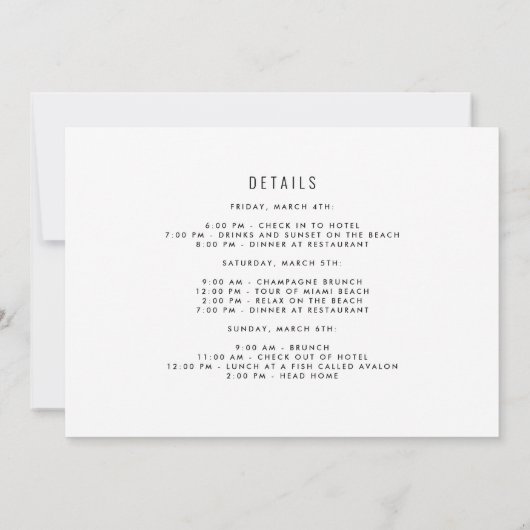 Bachelorette Party Weekend Itinerary Kaart (Achterkant)