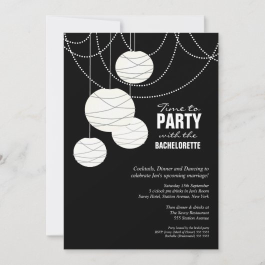 Bachelorette Party White Wedding Lantern Invite Kaart (Voorkant)