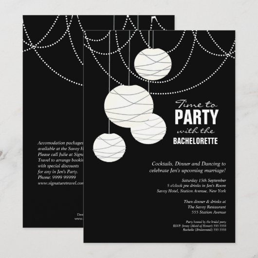 Bachelorette Party White Wedding Lantern Invite Kaart (Voorkant / Achterkant)