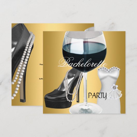 Bachelorette Party Wijn Goud Zwart Wit Jurk Kaart (Voorkant / Achterkant)