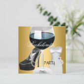 Bachelorette Party Wijn Goud Zwart Wit Jurk Kaart (Staand voorkant)