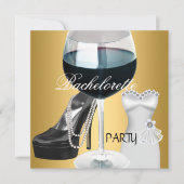 Bachelorette Party Wijn Goud Zwart Wit Jurk Kaart (Voorkant)