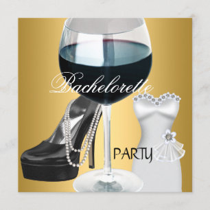 Bachelorette Party Wijn Goud Zwart Wit Jurk Kaart