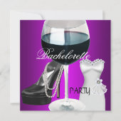 Bachelorette Party Wijn Magenta Zwart Jurk Kaart (Voorkant)