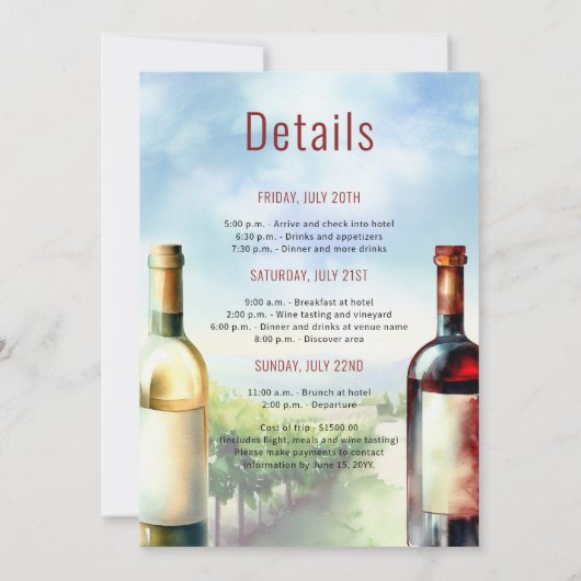 Bachelorette Party Wijnproeverij Bestemming Kaart (Achterkant)