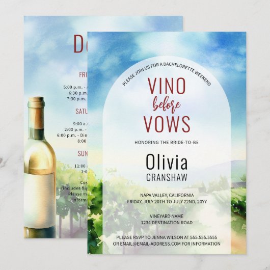 Bachelorette Party Wijnproeverij Bestemming Kaart (Voorkant / Achterkant)