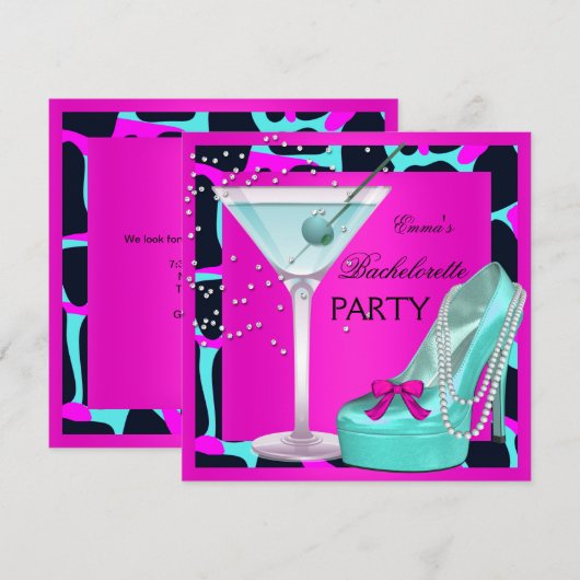 Bachelorette Party Wild Hot Pink Blauwgroen Aqua Kaart (Voorkant / Achterkant)