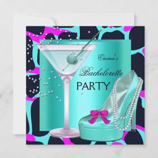 Bachelorette Party Wild Hot Pink Blauwgroen Aqua Kaart (Voorkant)