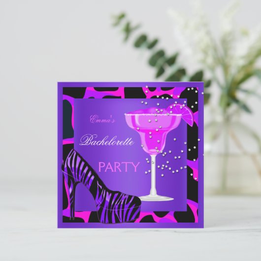 Bachelorette Party Wild Hot Pink Paars Kaart (Staand voorkant)