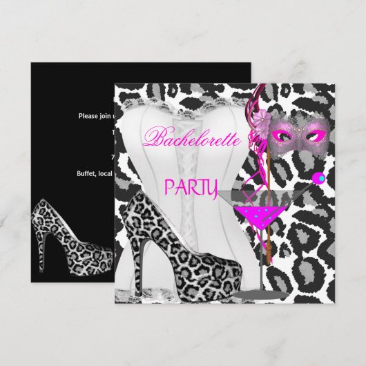 Bachelorette Party Wit Corset Roze Luipaard Kaart (Voorkant / Achterkant)