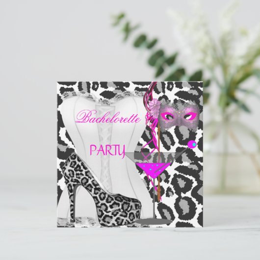 Bachelorette Party Wit Corset Roze Luipaard Kaart (Staand voorkant)