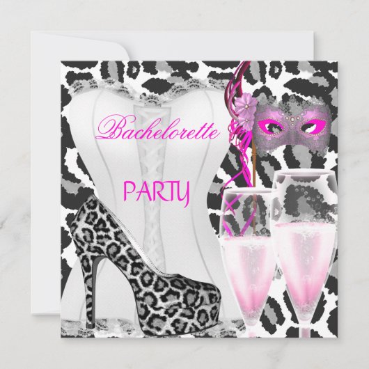 Bachelorette Party Wit Corset Roze Luipaard Kaart (Voorkant)
