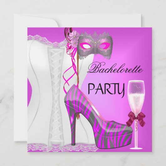 Bachelorette Party Wit Corset Roze Zebra Schoenen Kaart (Voorkant)