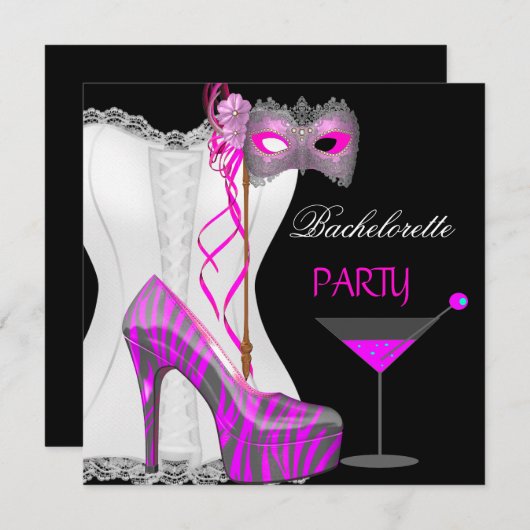 Bachelorette Party Wit Corset Roze Zebra Schoenen Kaart (Voorkant / Achterkant)