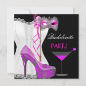 Bachelorette Party Wit Corset Roze Zebra Schoenen Kaart (Voorkant)