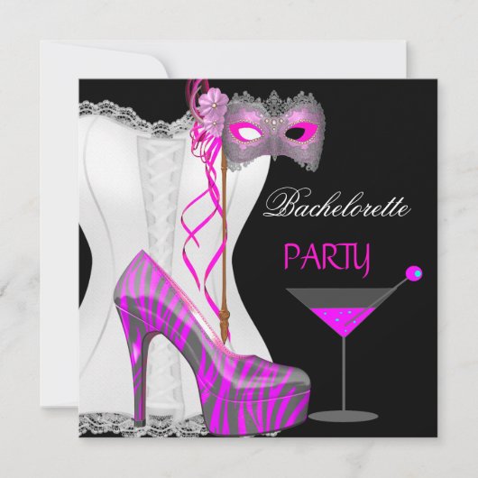 Bachelorette Party Wit Corset Roze Zebra Schoenen Kaart (Voorkant)