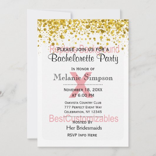 Bachelorette Party with Gold Confetti Sjabloon Kaart (Voorkant)