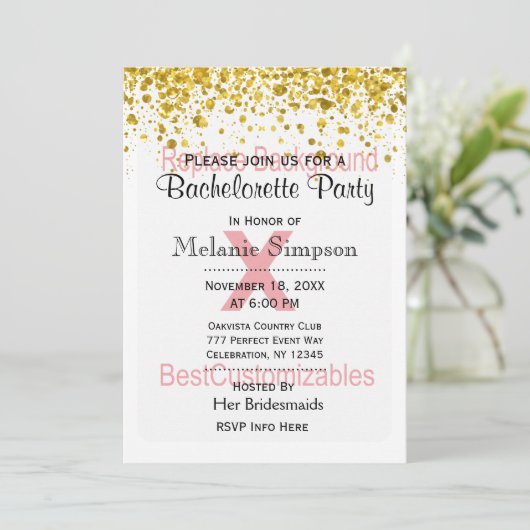 Bachelorette Party with Gold Confetti Sjabloon Kaart (Staand voorkant)