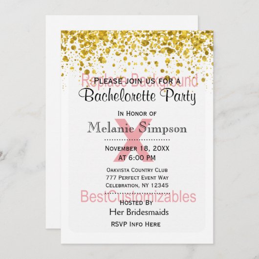 Bachelorette Party with Gold Confetti Sjabloon Kaart (Voorkant / Achterkant)