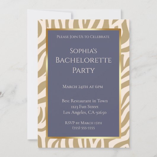 Bachelorette Party-Zebra Print-Beige- Kaart (Voorkant)