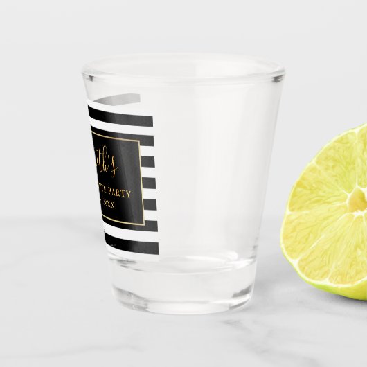 Bachelorette Party Zwart en Wit Strepen Goud Shot Glas (Rechts)