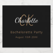 Bachelorette Party zwart goud monogram Sparkling Wijnetiket (Enkel label)