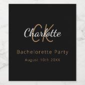Bachelorette Party zwart goud monogram Wijn Etiket (Enkel label)