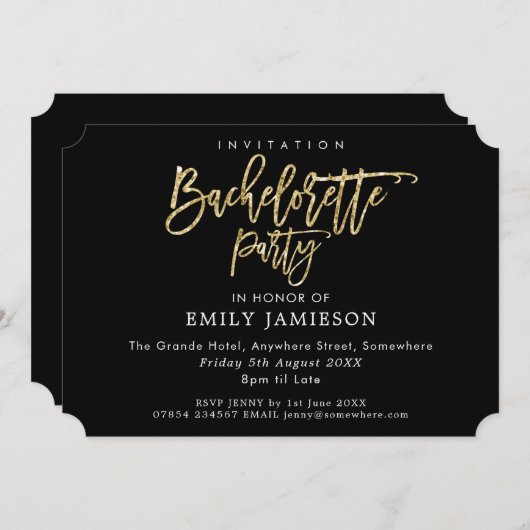 Bachelorette Party Zwart Goud Script Typografie Kaart (Voorkant / Achterkant)