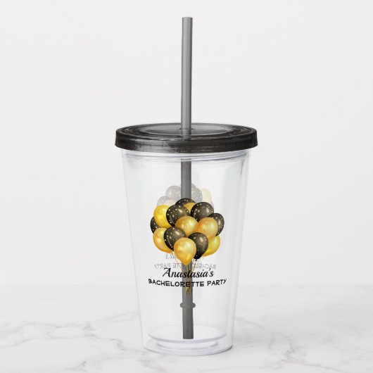 Bachelorette Party Zwart Gouden Ballonnen Custom Acryl Drinkbeker (Voorkant)