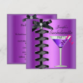 Bachelorette Party Zwart Paarse Cocktail Stropdas Kaart (Voorkant / Achterkant)