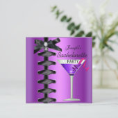 Bachelorette Party Zwart Paarse Cocktail Stropdas Kaart (Staand voorkant)