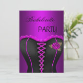 Bachelorette Party Zwart Paarse Magenta Corset Kaart (Staand voorkant)