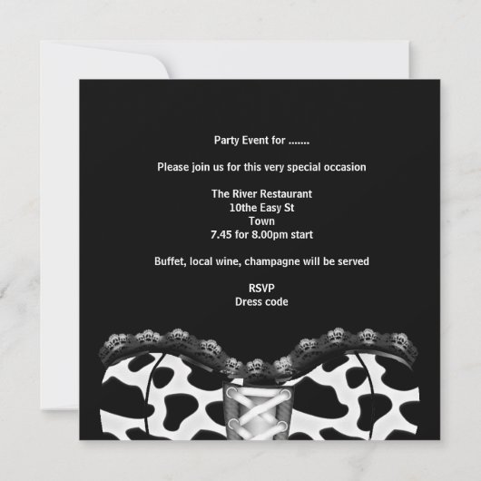 Bachelorette Party Zwart Wit Corset Dier Kaart (Achterkant)