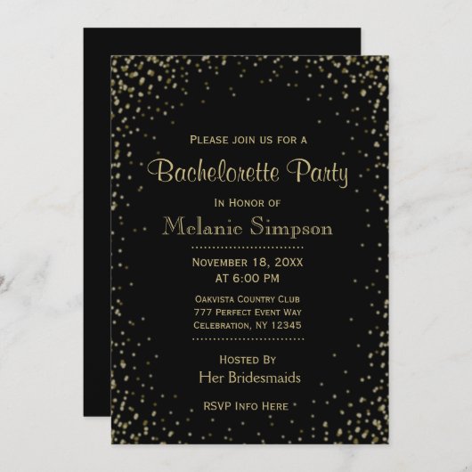 Bachelorette Party | Zwarte goudConfetti Kaart (Voorkant / Achterkant)