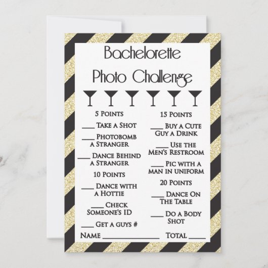 Bachelorette Photo Challenge Party Game Kaart (Voorkant)