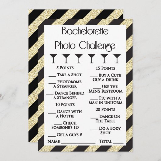 Bachelorette Photo Challenge Party Game Kaart (Voorkant / Achterkant)