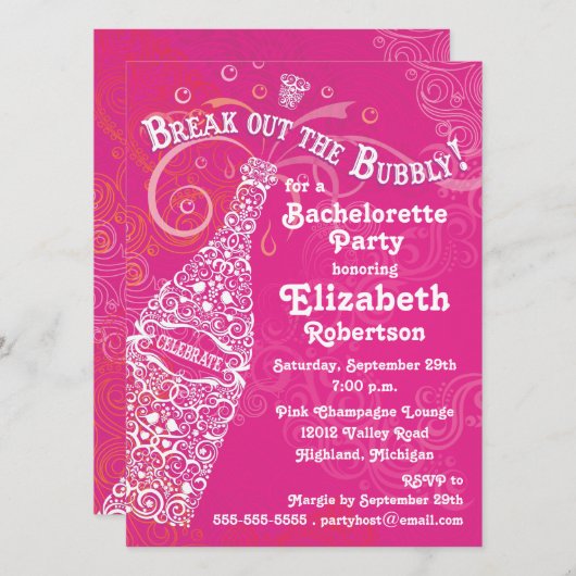 Bachelorette Pink Champagne Uitnodiging (Voorkant / Achterkant)